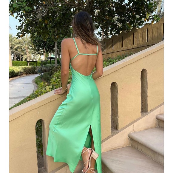 Zara | Dresses | Zara Satin Effect Strappy Slip Dress Green | Poshmark